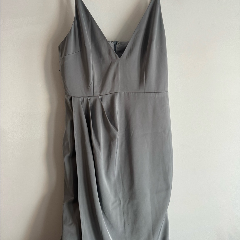 Blue satin bridesmaids dress